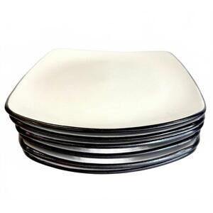 Set of 6 Vintage Solid Corelle Hearthstone Stoneware 8.5 in Plates Black Cream
